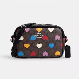 Coach Mini Jamie Camera Bag In Signature Canvas With Heart Print